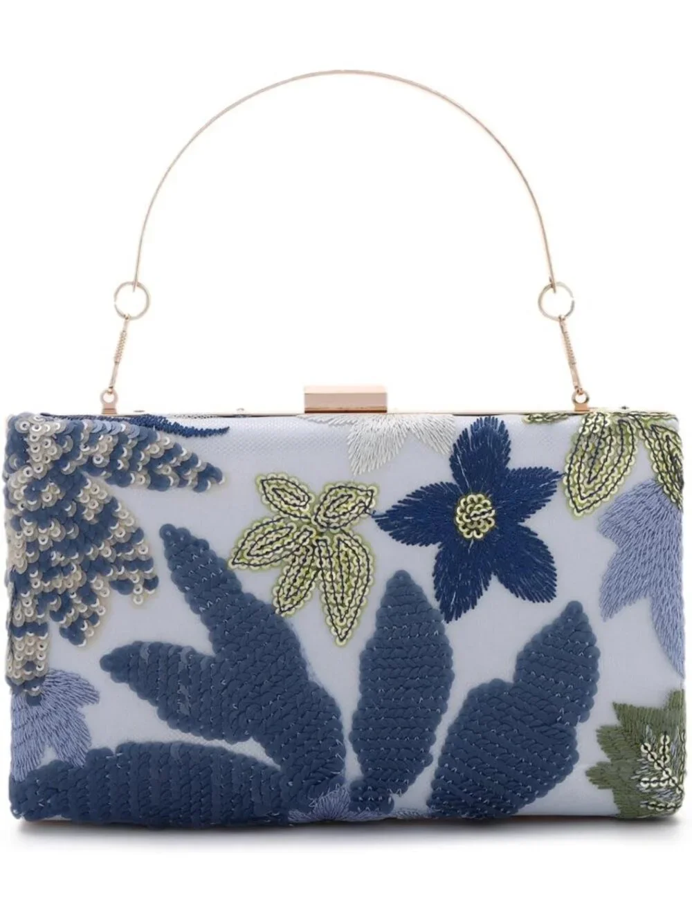 Floral Embroidery Clutch Purse with Sequin Detail | Evening Bag for Weddings